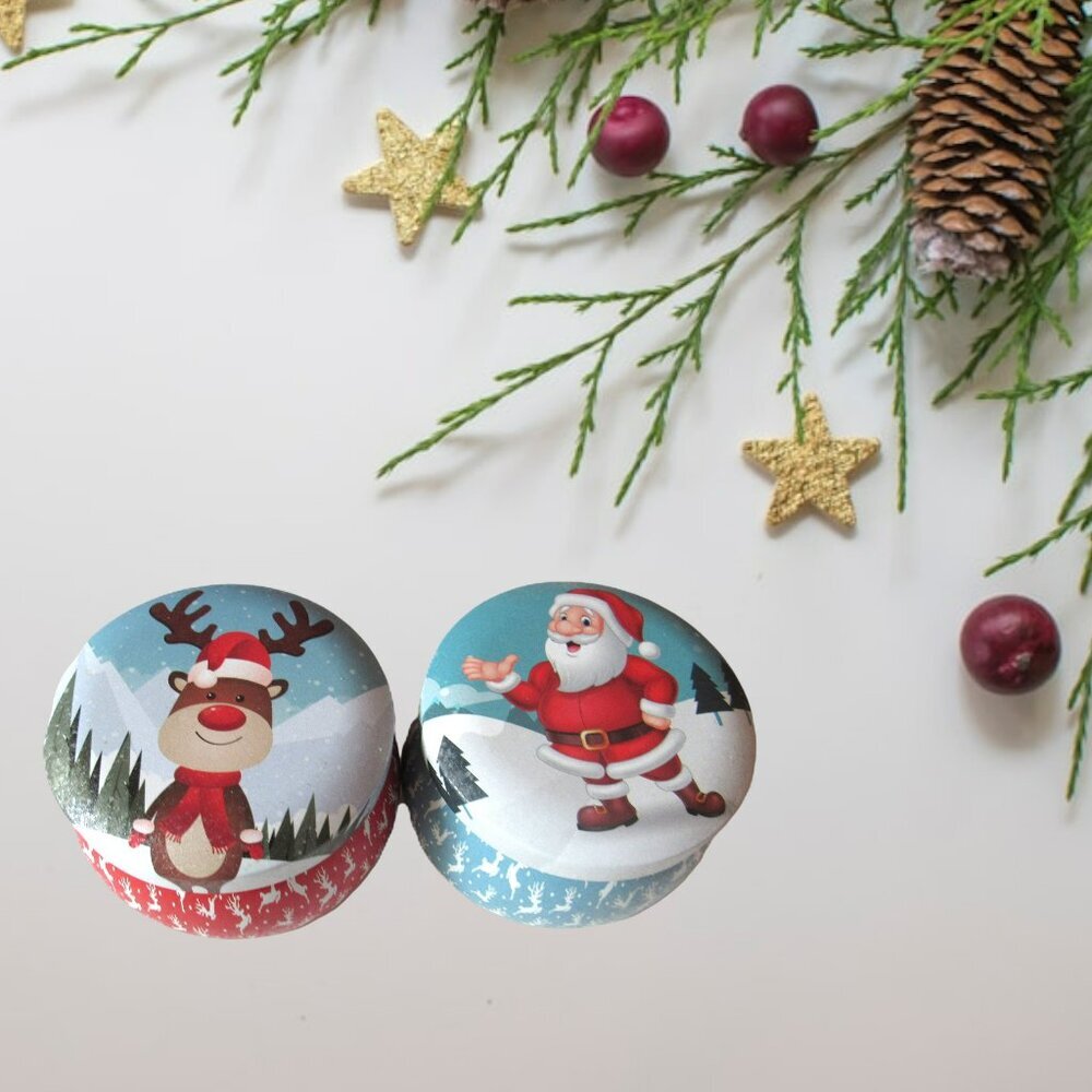 Santa Claus and Rudolph the Red Nosed Reindeer Tin Candles Set of 2 - New
